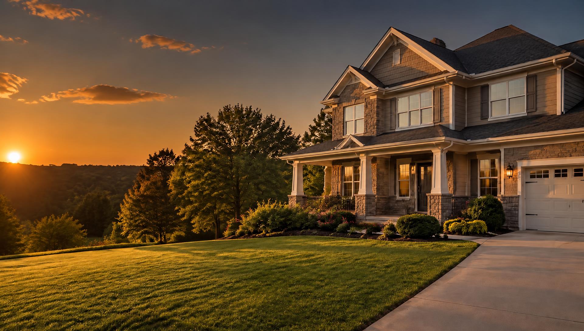 Residential home at sunset